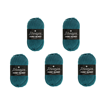 Scheepjes Chunky Monkey Aran Yarn Value Pack - 5 x 100g Balls 1708 Petrol 