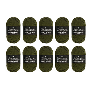 Scheepjes Chunky Monkey Aran Yarn Value Pack - 10 x 100g Balls 1027 Moss Green 