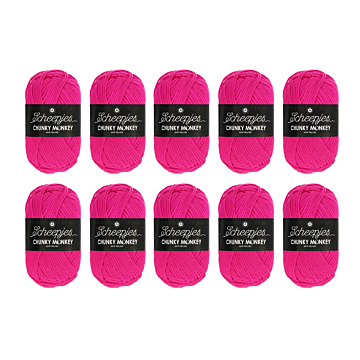 Scheepjes Chunky Monkey Aran Yarn Value Pack - 10 x 100g Balls 1257 Hot Pink 